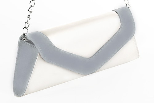 Pure white and mouse grey women's dress clutch, for weddings, ceremonies, cocktails and parties. Front view - Florence KOOIJMAN